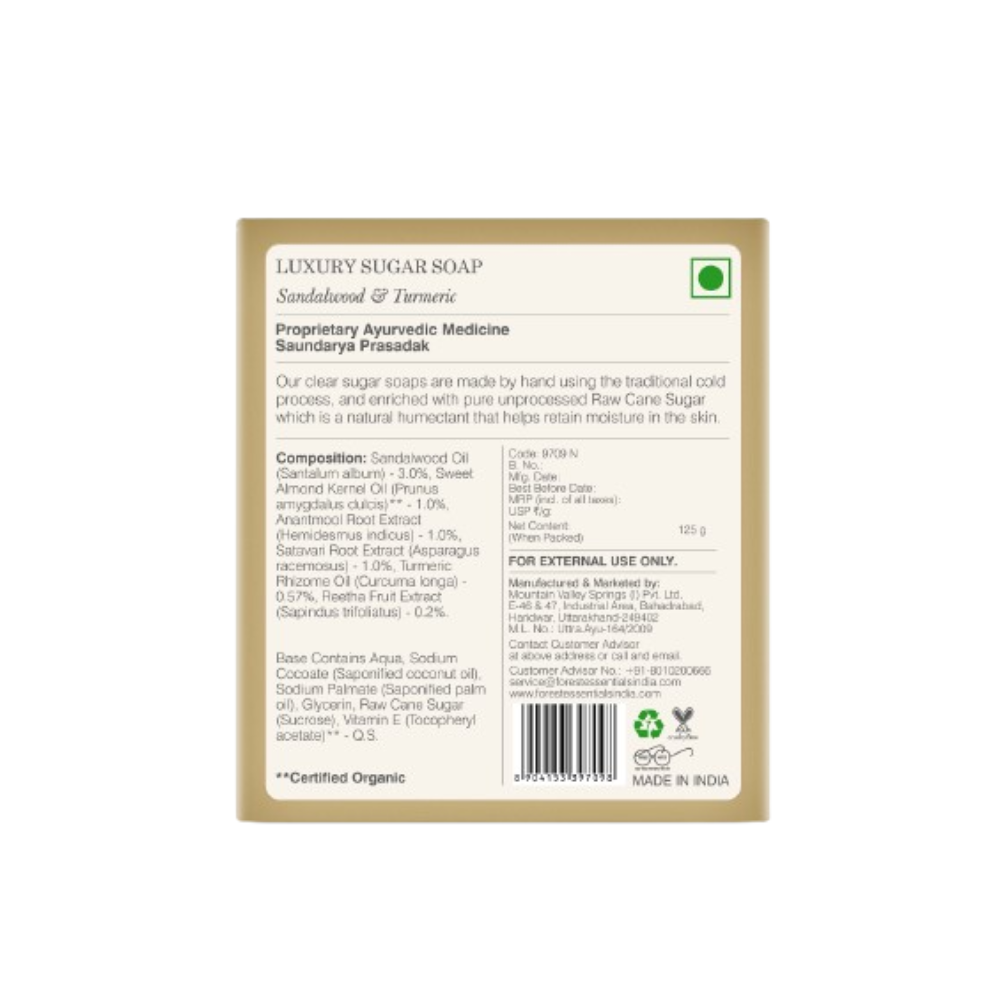 Forest Essentials Luxury Sugar Soap Sandalwood & Turmeric - Distacart