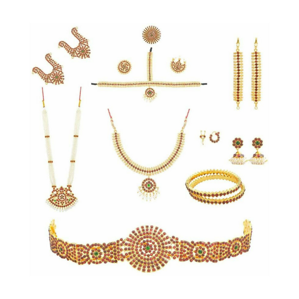 Elite trade Brass Gold Red Jewel Set - Distacart