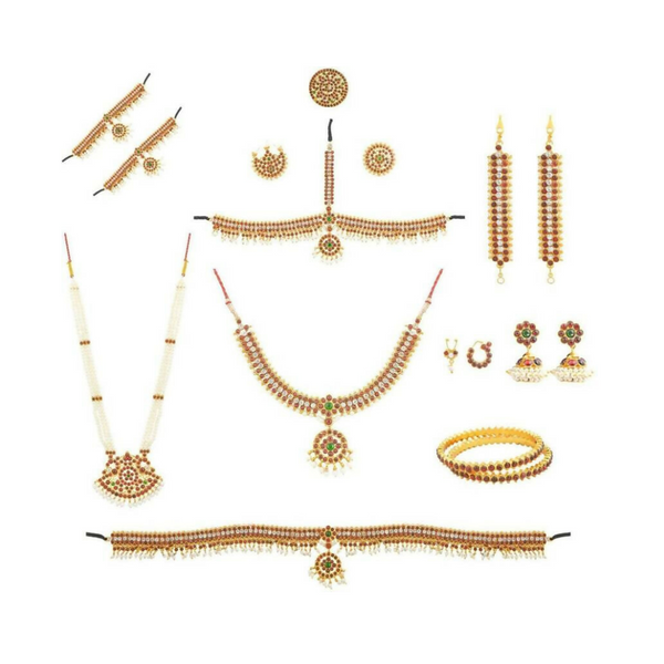 Elite trade Metal Copper Gold Green White Jewel Set - Distacart