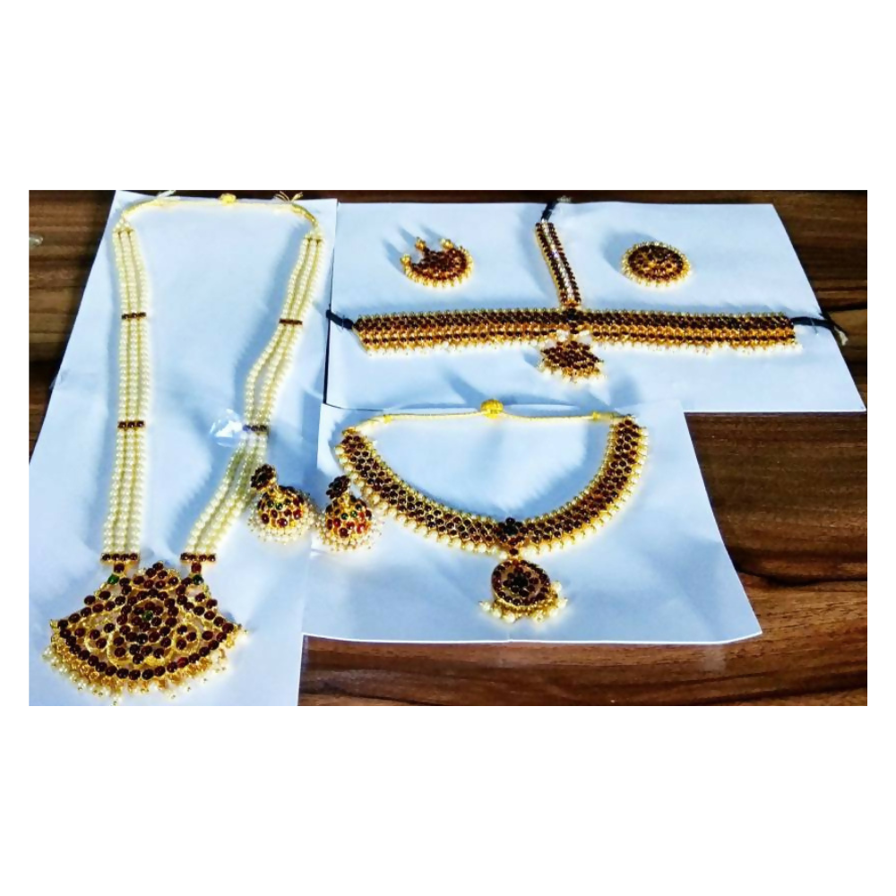 Elite trade Brass Alloy Gold Red Jewel Set - Distacart