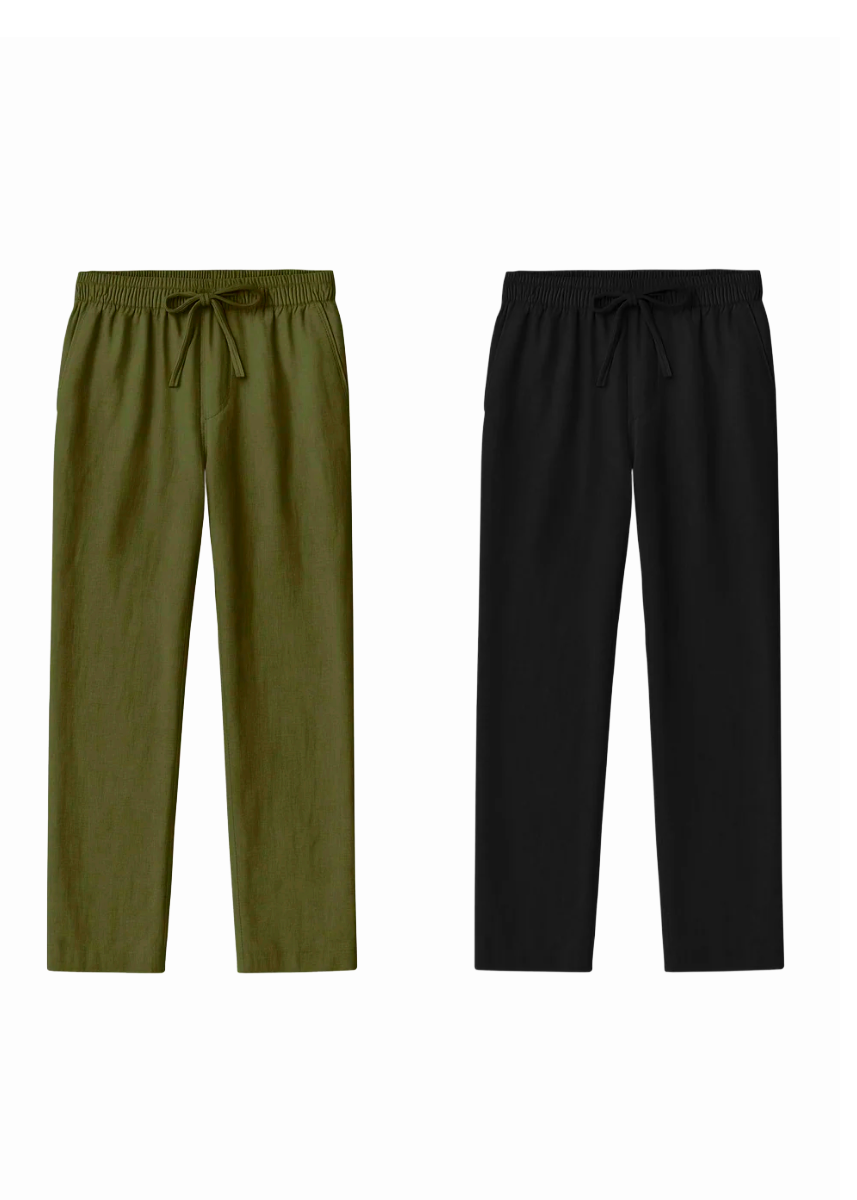 Fabmade Men’S Linen Pajama Combo – Olive & Black(Pack Of 2) - Distacart