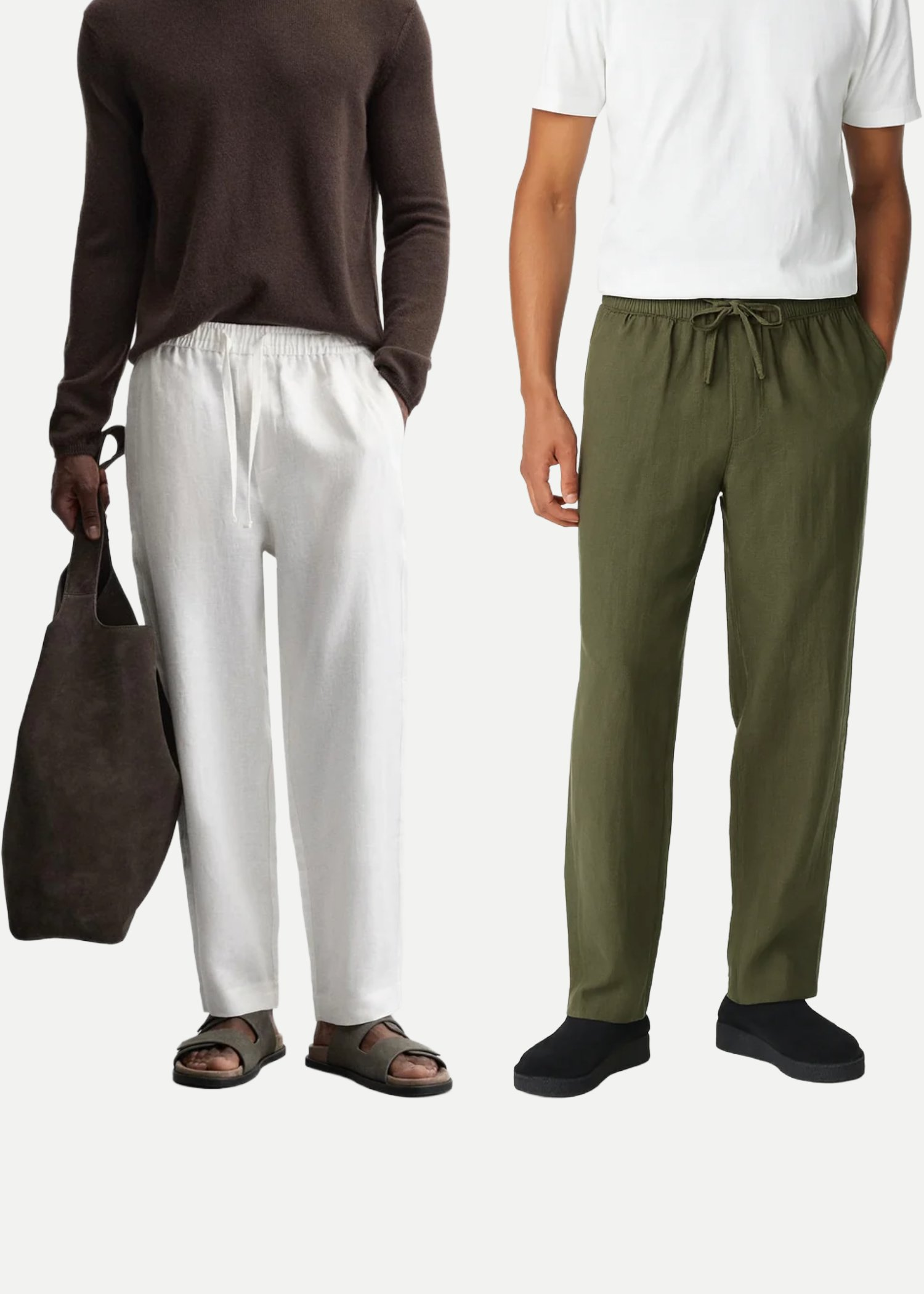 Fabmade Men’S Linen Pajama Combo – Olive & White (Pack Of 2) - Distacart