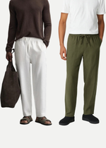 Thumbnail for Fabmade Men’S Linen Pajama Combo – Olive & White (Pack Of 2) - Distacart