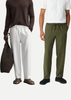 Fabmade Men’S Linen Pajama Combo – Olive & White (Pack Of 2) - Distacart