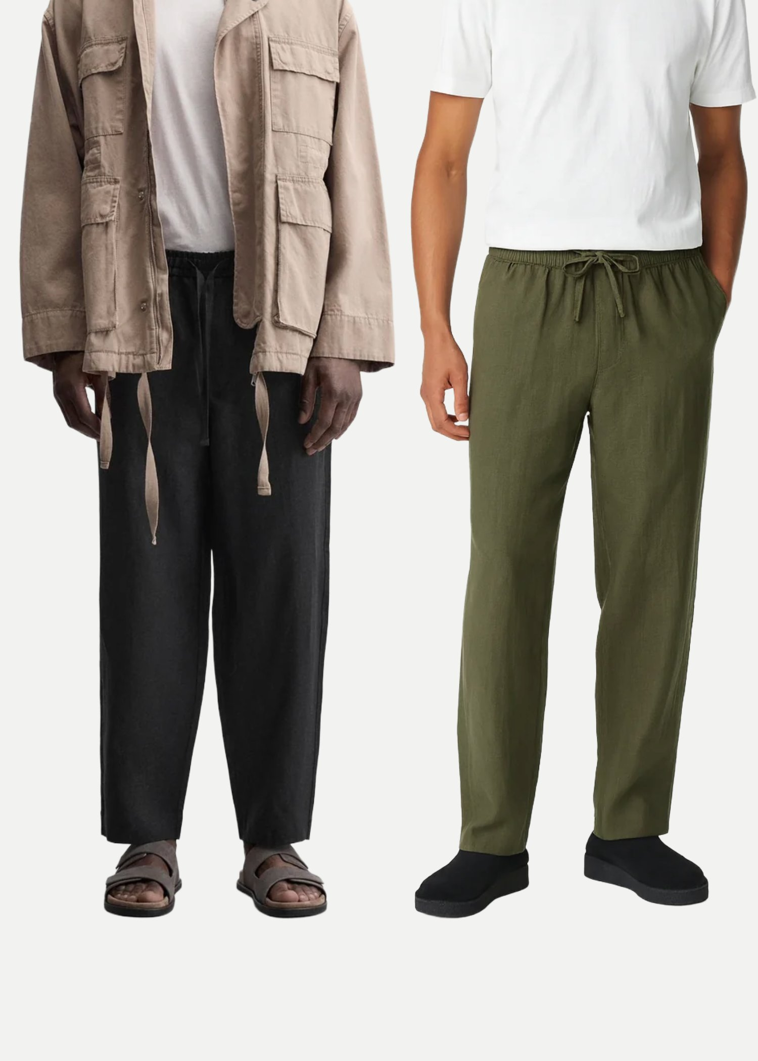 Fabmade Men’S Linen Pajama Combo – Olive & Black(Pack Of 2) - Distacart