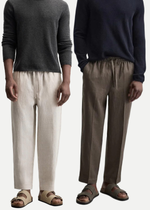 Thumbnail for Fabmade Men’S Linen Pajama Combo – Beige & Brown (Pack Of 2) - Distacart