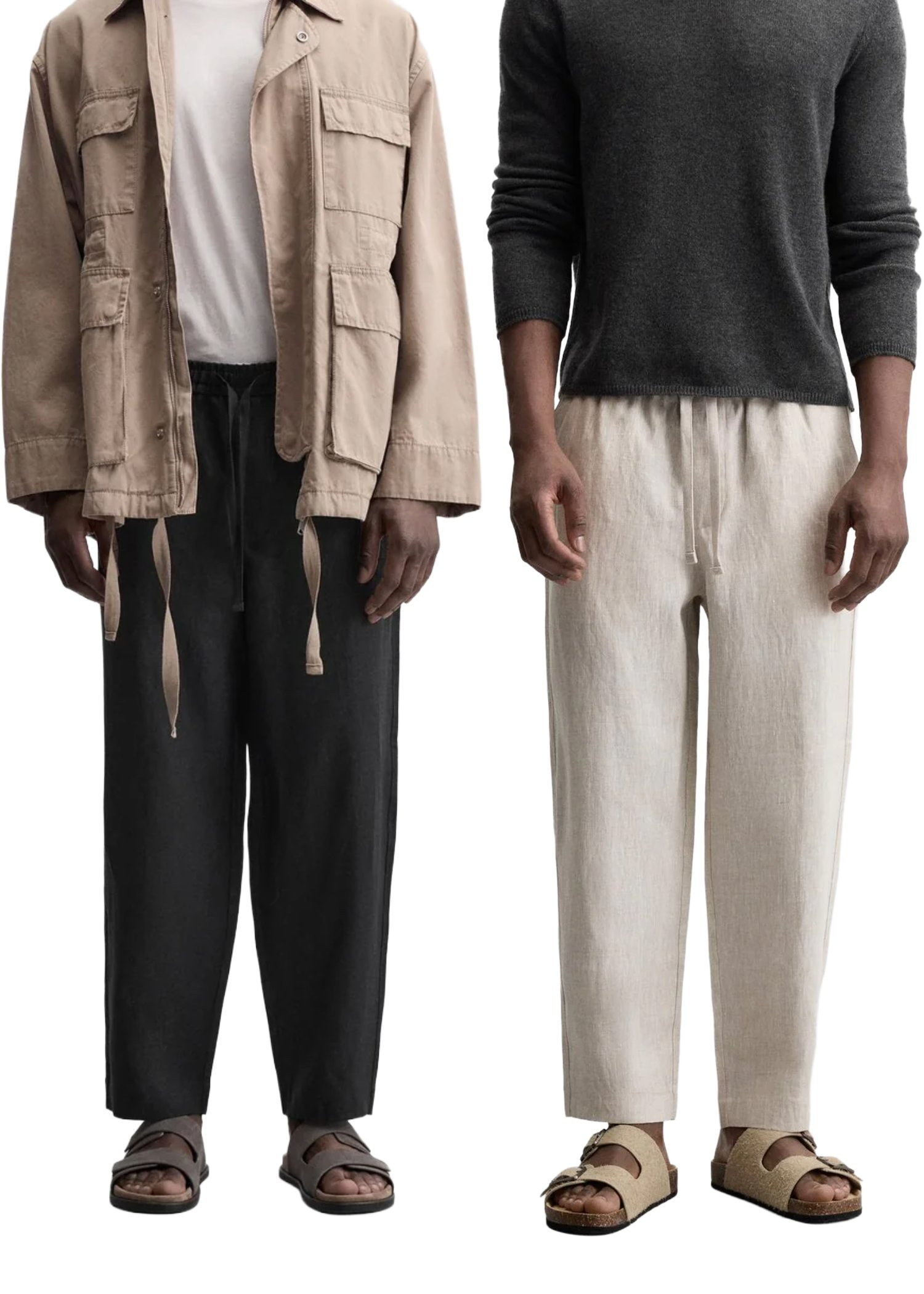 Fabmade Men’S Linen Pajama Combo – Beige & Black (Pack Of 2) - Distacart