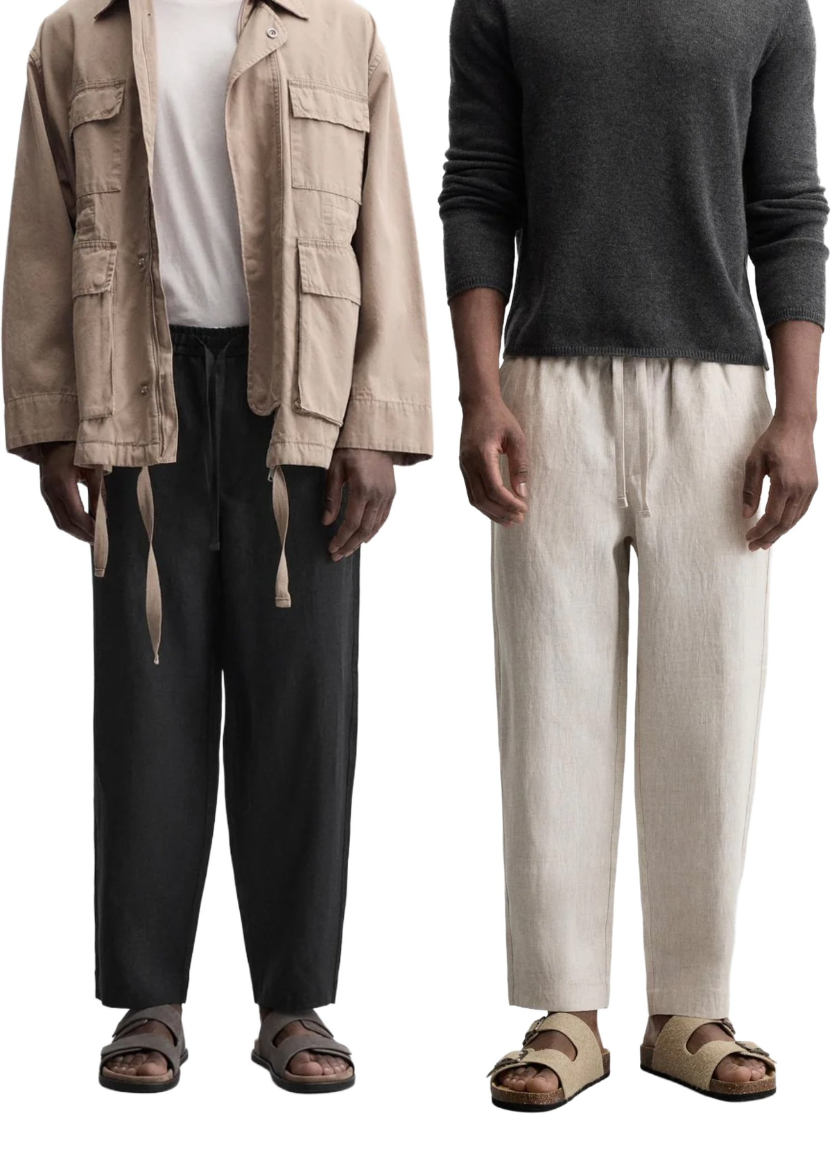 Fabmade Men’S Linen Pajama Combo – Beige & Black (Pack Of 2) - Distacart