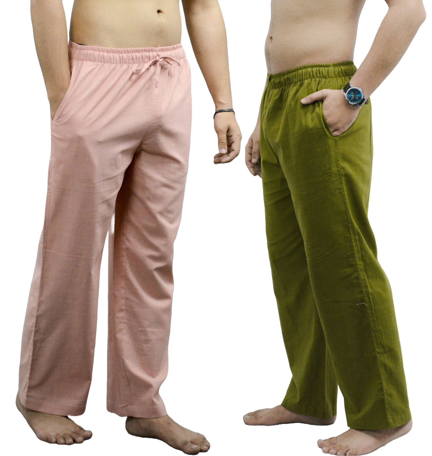 Fabmade Peach & Olive Combo Linen Pajama - Distacart