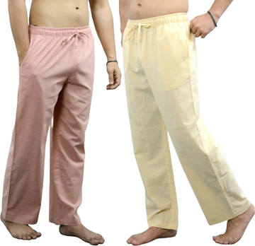 Fabmade Peach & Beige Combo Linen Pajama - Distacart