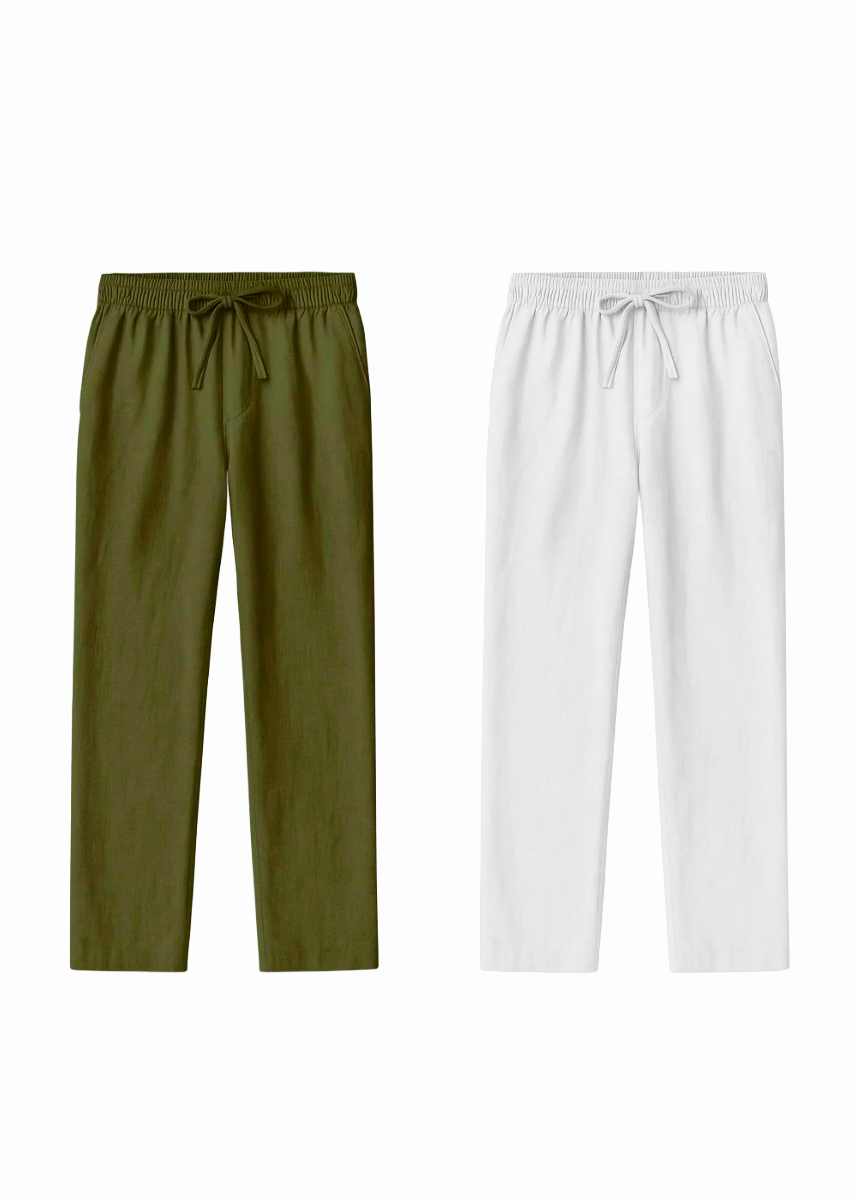 Fabmade Men’S Linen Pajama Combo – Olive & White (Pack Of 2) - Distacart
