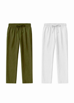 Thumbnail for Fabmade Men’S Linen Pajama Combo – Olive & White (Pack Of 2) - Distacart