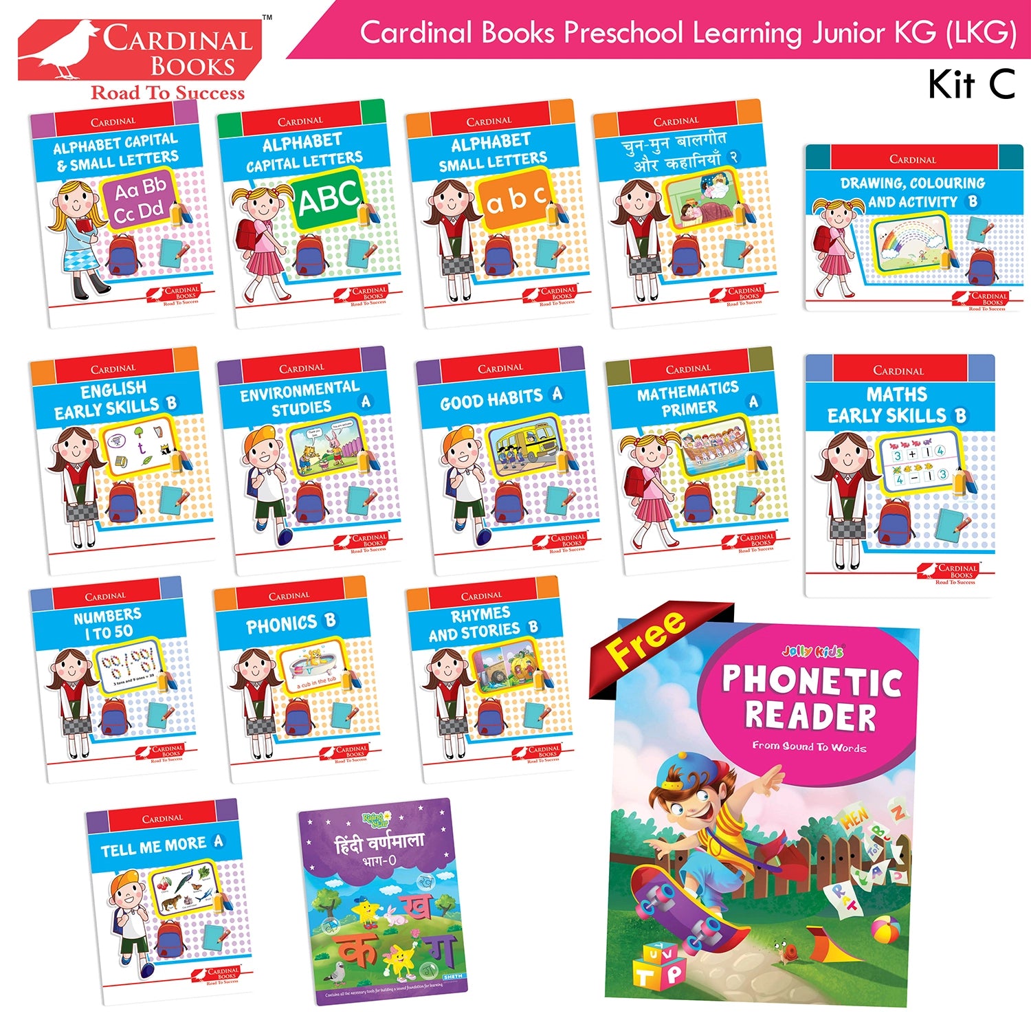 Cardinal Books Preschool Learning Junior KG (LKG) Kit C Set of 16| Ages 4-5 Years| Alphabet| Number| Rhymes and Stories| Phonic| Hindi Varnmala - Distacart