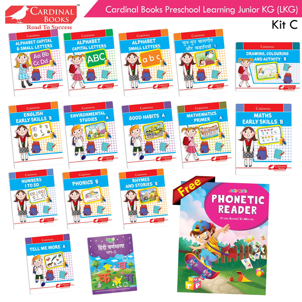 Cardinal Books Preschool Learning Junior KG (LKG) Kit C Set of 16| Ages 4-5 Years| Alphabet| Number| Rhymes and Stories| Phonic| Hindi Varnmala
