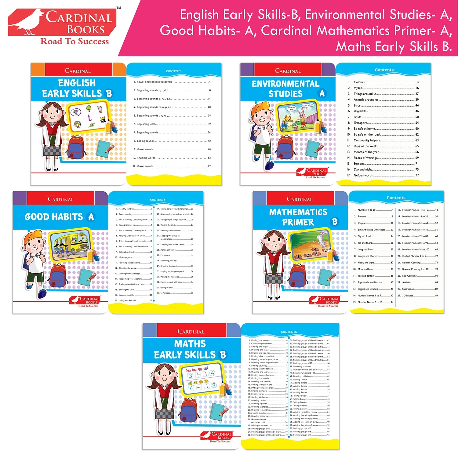 Cardinal Books Preschool Learning Junior KG (LKG) Kit C Set of 16| Ages 4-5 Years| Alphabet| Number| Rhymes and Stories| Phonic| Hindi Varnmala - Distacart