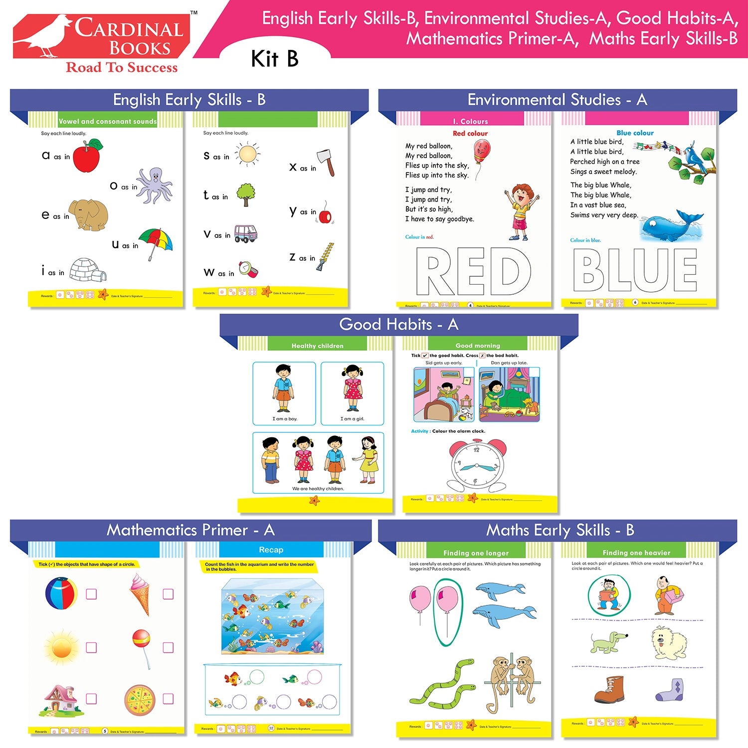 Cardinal Books Preschool Learning Junior KG (LKG) Kit C Set of 16| Ages 4-5 Years| Alphabet| Number| Rhymes and Stories| Phonic| Hindi Varnmala