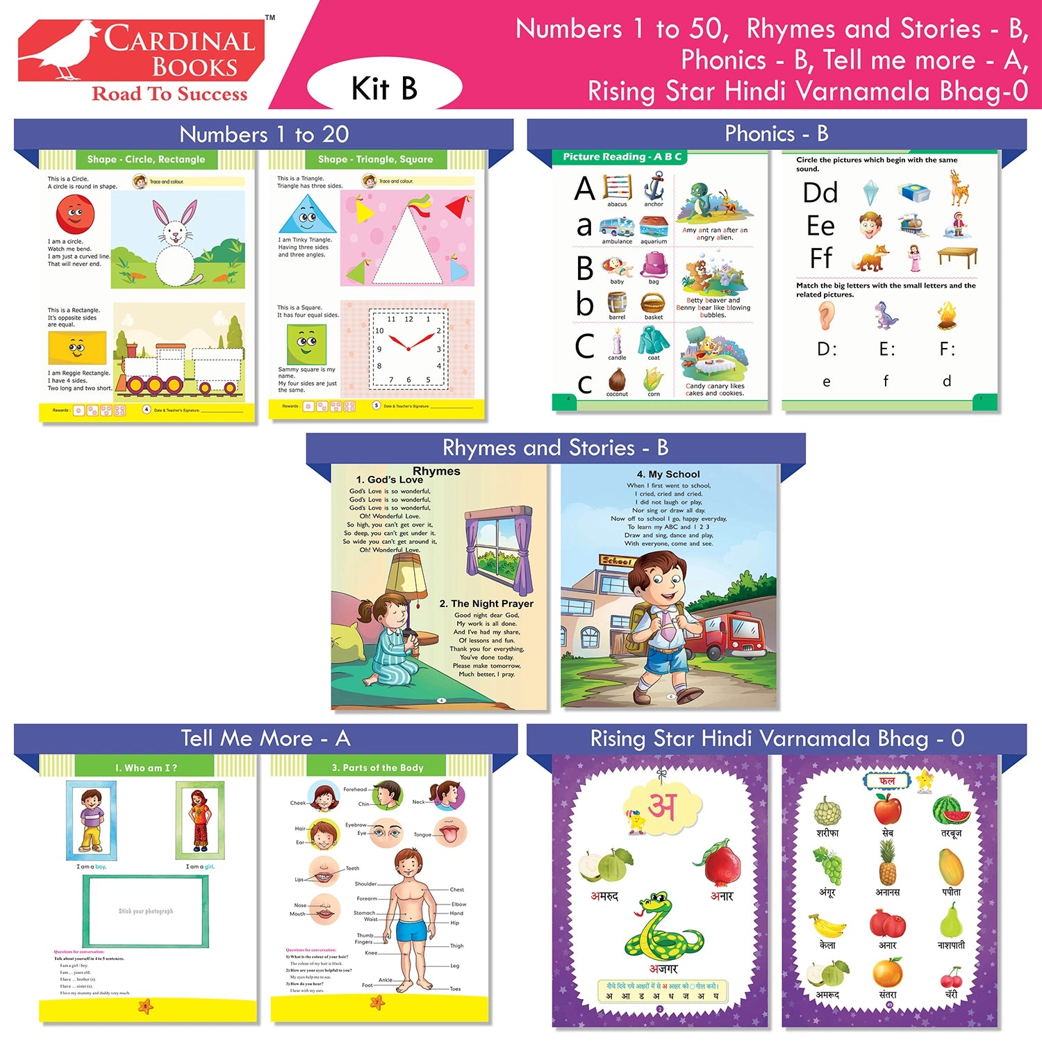Cardinal Books Preschool Learning Junior KG (LKG) Kit C Set of 16| Ages 4-5 Years| Alphabet| Number| Rhymes and Stories| Phonic| Hindi Varnmala