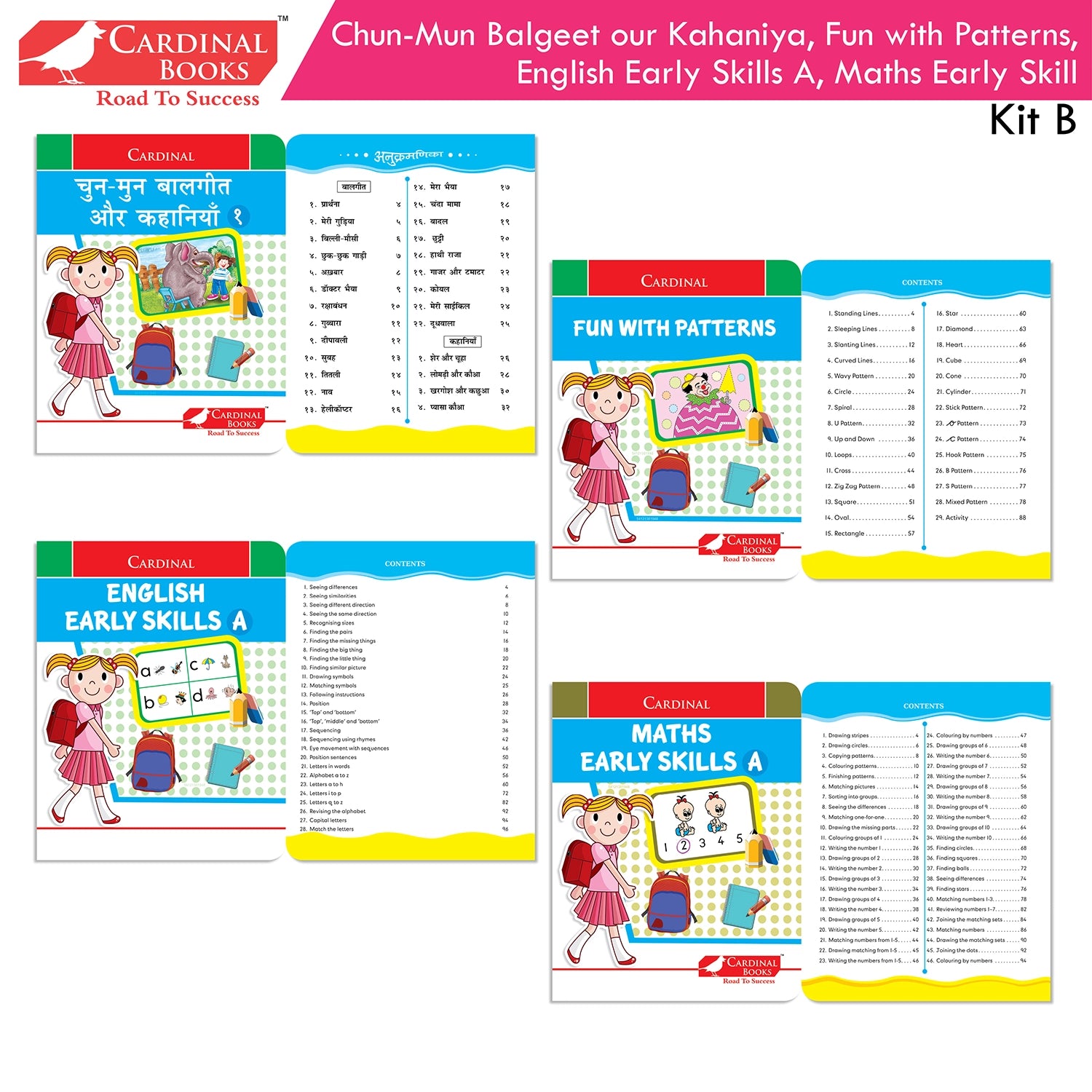 Cardinal Books Preschool Learning Nursery Kit B Set of 8|Alphabet | Numbers| Rhymes & Stories| Colouring| Phonic Book Ages 3-4 Years - Distacart