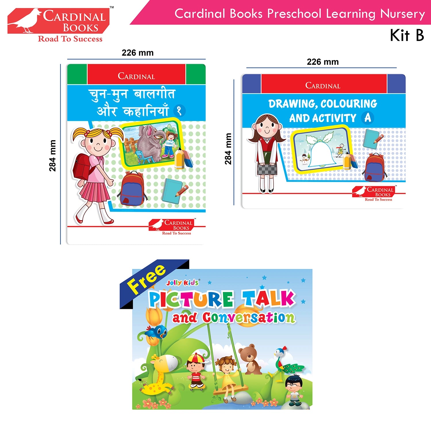 Cardinal Books Preschool Learning Nursery Kit B Set of 8|Alphabet | Numbers| Rhymes & Stories| Colouring| Phonic Book Ages 3-4 Years