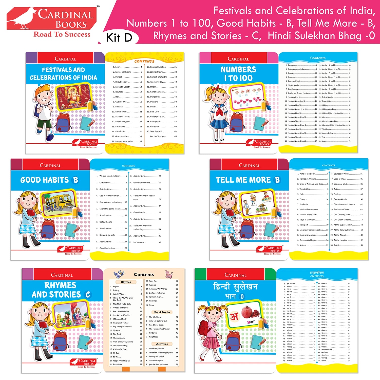 Cardinal Books Preschool Learning Senior KG (UKG) Kit D Set of 16| Cursive Alphabet| Number|Rhymes and Stories| Phonic|Ages 5-6 Years +