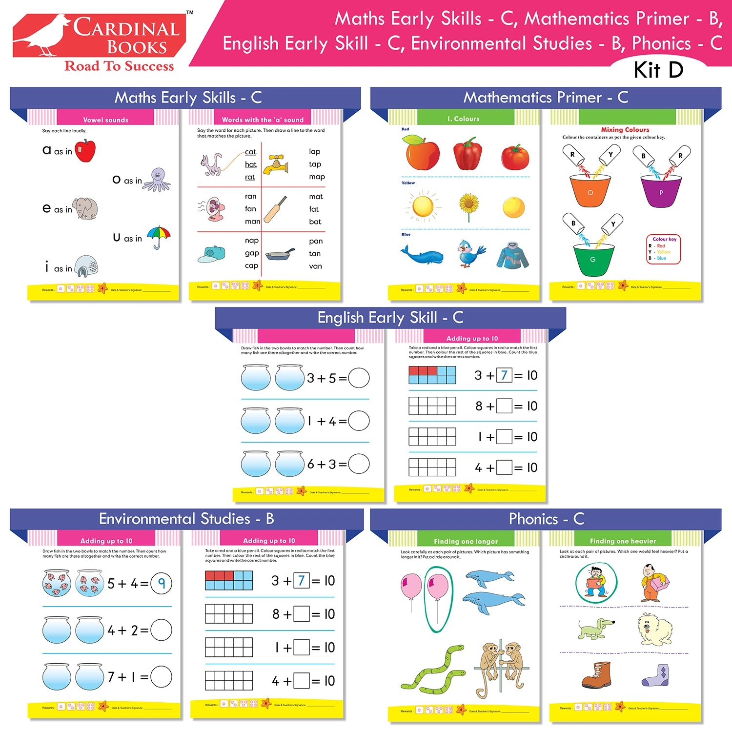 Cardinal Books Preschool Learning Senior KG (UKG) Kit D Set of 16| Cursive Alphabet| Number|Rhymes and Stories| Phonic|Ages 5-6 Years +
