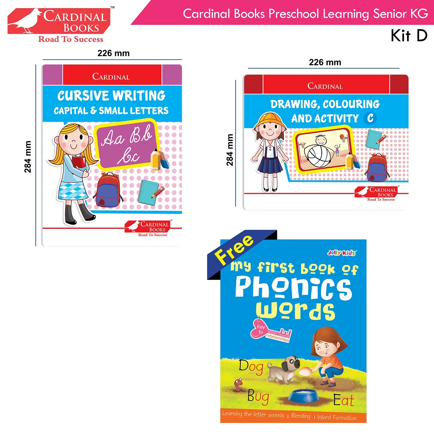 Cardinal Books Preschool Learning Senior KG (UKG) Kit D Set of 16| Cursive Alphabet| Number|Rhymes and Stories| Phonic|Ages 5-6 Years +