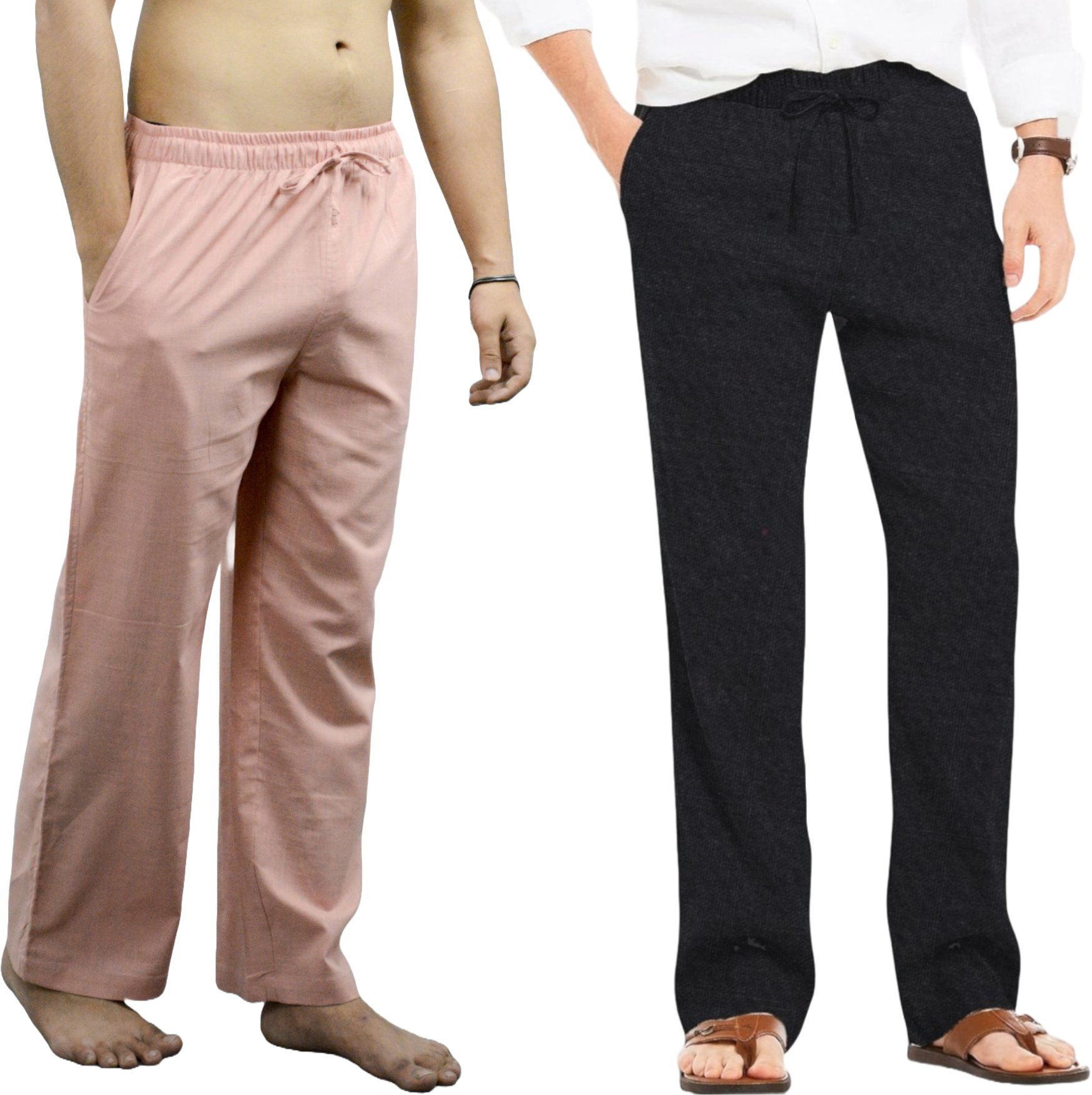 Fabmade Peach & Black Combo Linen Pajama - Distacart