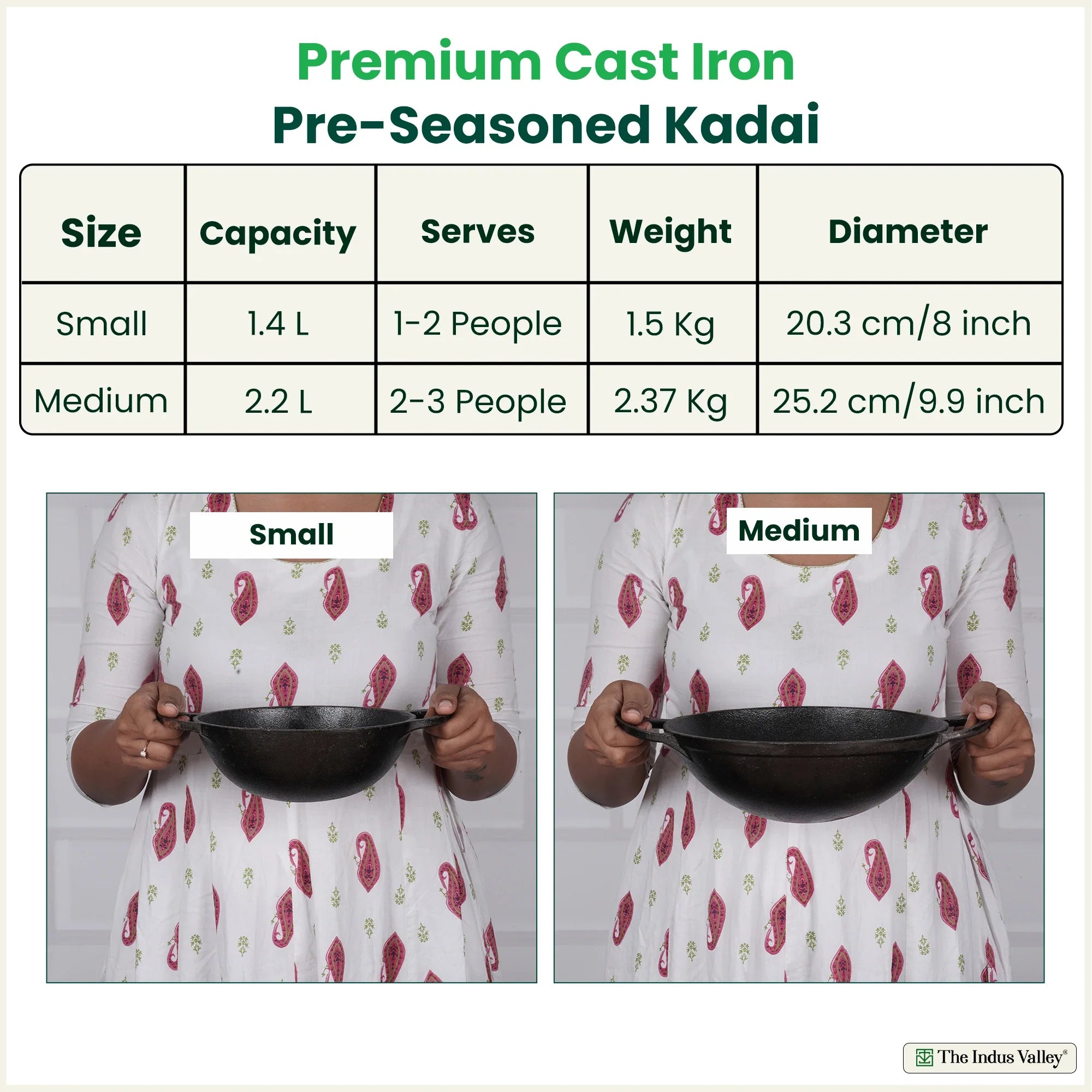 The Indus Valley CASTrong Cast Iron Kadai, Pre-seasoned, Nonstick, 100% Pure, Toxin-free, 20.3cm, 1.4L, 1.5kg