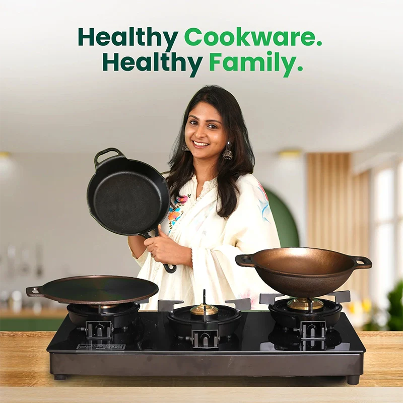 The Indus Valley CASTrong Cast Iron Cookware Set: Tawa+ Kadai, Kitchen Set for Home, Pre-seasoned, 100% Pure, Toxin-free, Induction, Tadka Pan