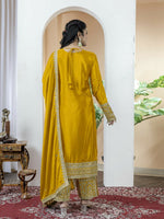 Thumbnail for Teeya Creation Yellow Color Chinnon Silk Embroidery Work Fully Stitched Salwar Suit