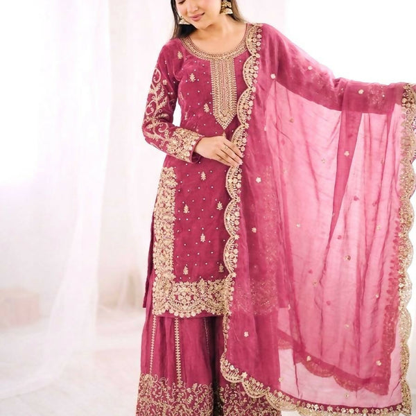 Teeya Creation Womens New Trendy Embroidery Coding And Sequence Work Kurta Set - Dista