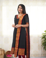 Thumbnail for Divine Drape Women's Cotton Printed Straight Kurta With Dupatta - Black