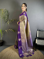 Thumbnail for Joban Fashion Purple Intricate Zari Weaving Soft Silk Dharmavaram Saree - Distacart