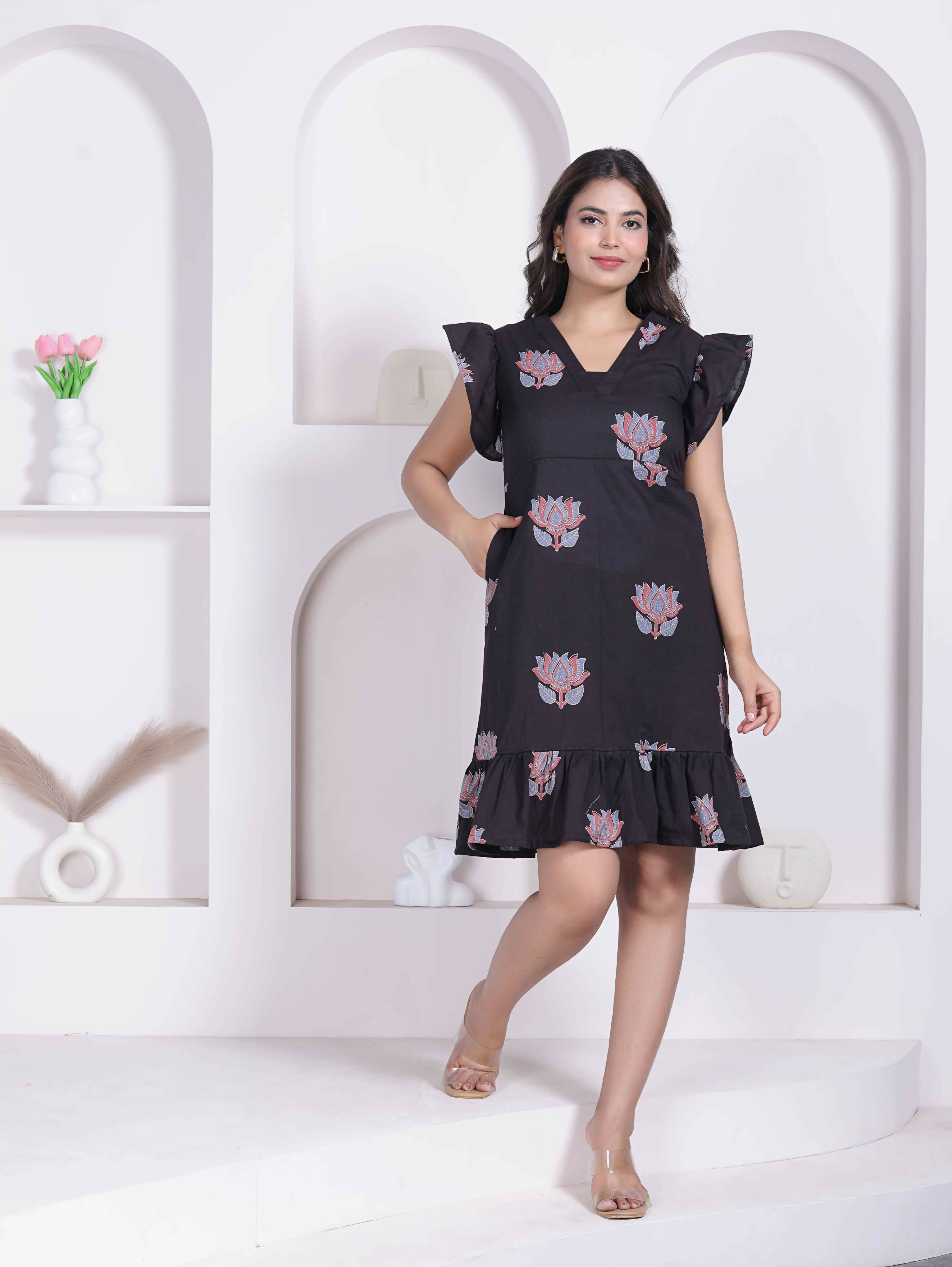 Miravan Women Empire Waist Black Mini Length Dress - Dista