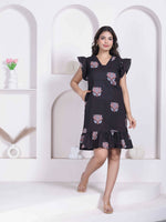Thumbnail for Miravan Women Empire Waist Black Mini Length Dress - Dista