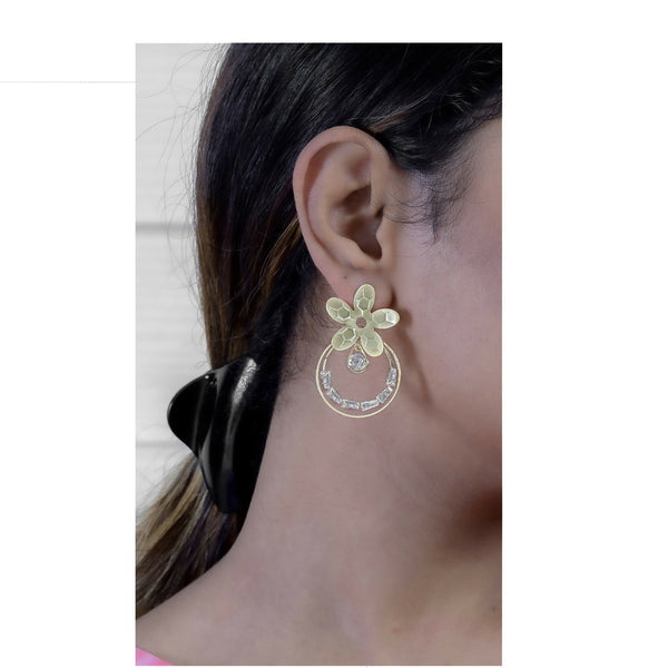 Joban Fashion Women Brass Golden White Ad Earrings - Distacart