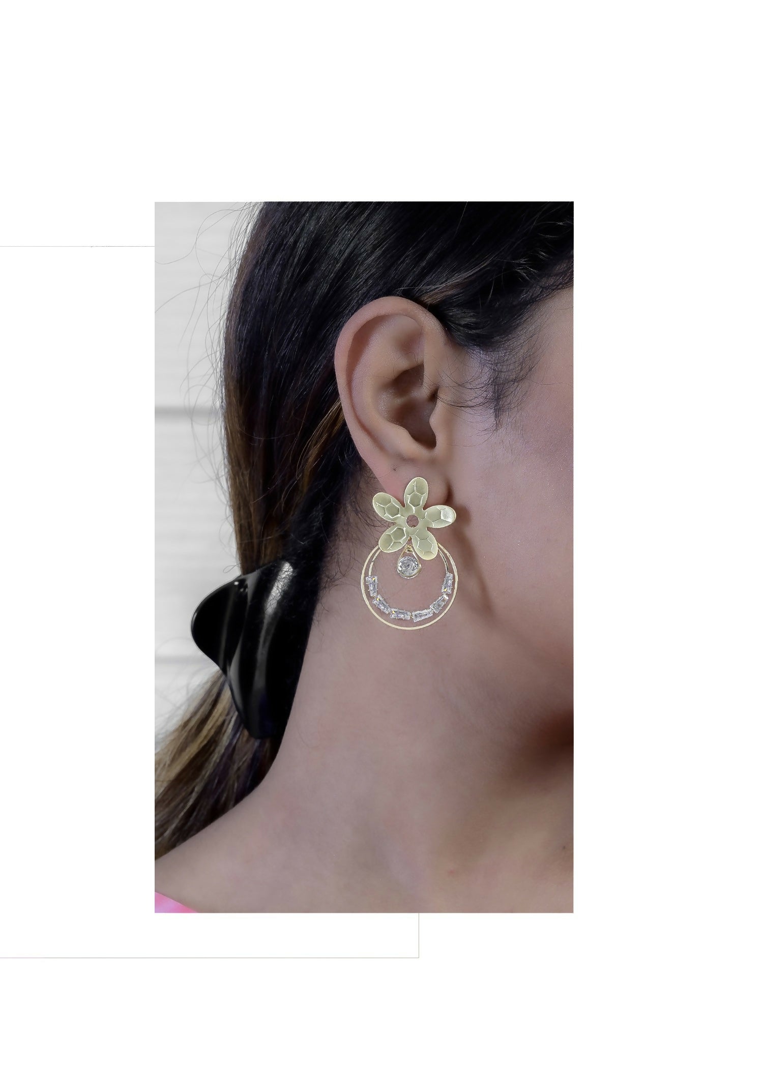Joban Fashion Women Brass Golden White Ad Earrings