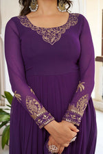 Thumbnail for The52 Women's Gorgeous Faux Georgette Fabric Embroidery Work Flared Anarkali Pant and Dupatta Set - Distacart