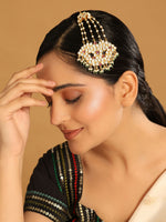 Thumbnail for Nuyug 22K Gold-Plated Kundan & Red Stone Studded Jhumar Paasa Head Jewellery
