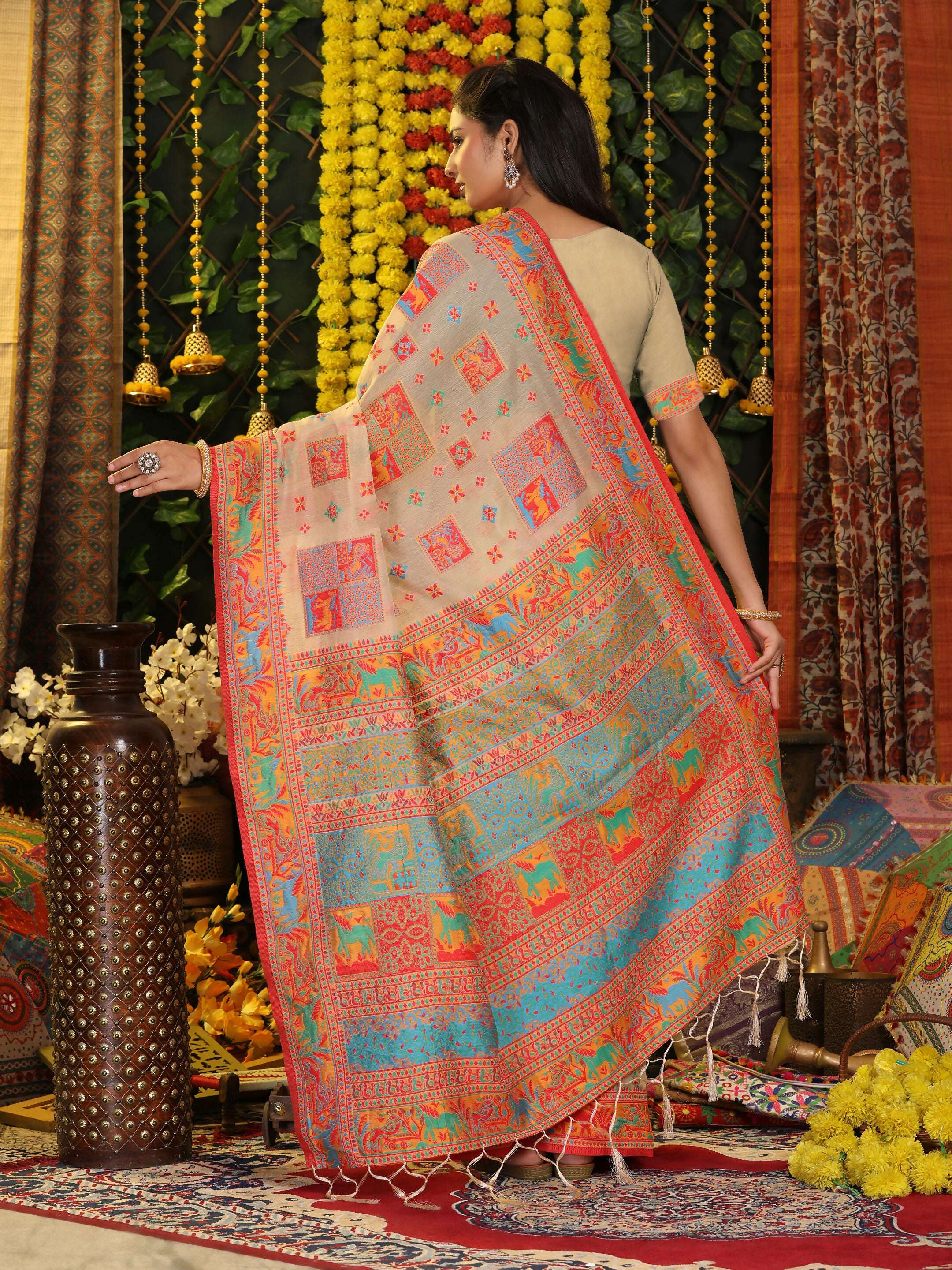 Astita Linen Cotton Off White Saree