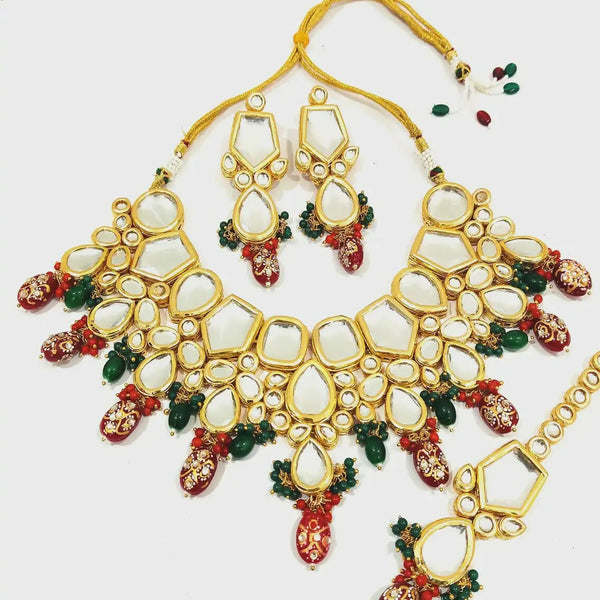 Joban Fashion Hand Made High Quality Gold Plated Base Metal Alloy Kundan Stone Studded Kundan Jewellery Set - Distacart