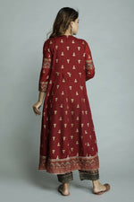 Thumbnail for Alvano Women's Stylish Anarkali Kurti with Pant and Dupatta for Women and Girls (Maroon) - Distacart