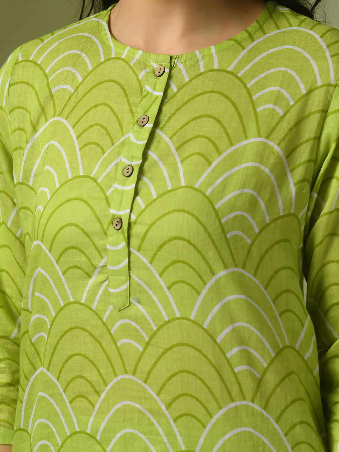 Myshka Women's Green Printed Cotton Round Neck Party Tunic With Trousers Co-ord set - Distacart