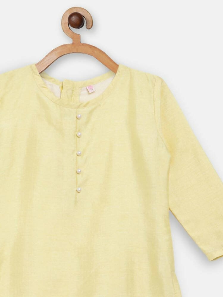 Ahalyaa Yellow Poly Silk Kids Kurta Pant With Dupatta For Girls - Distacart