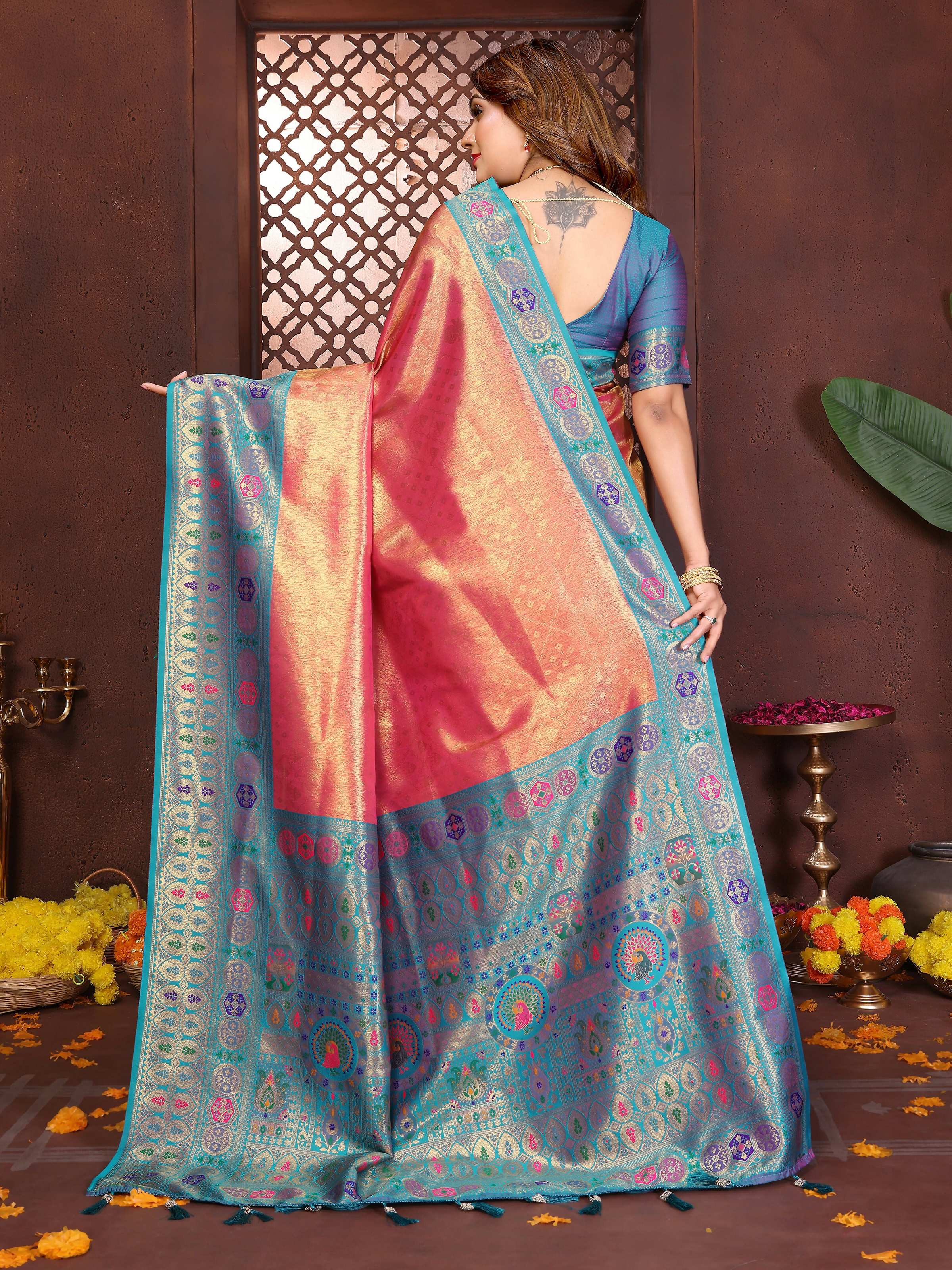 Aastha Fashion Orange Tissue Silk Weaving Saree - Distacart