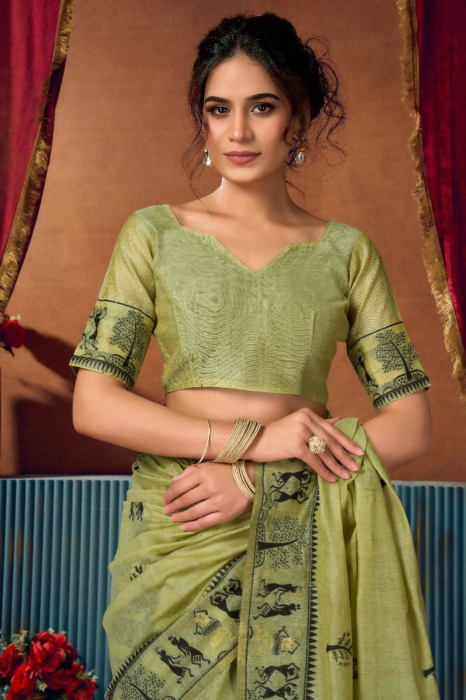 Jyoti Fashion Women's Green Modal Zari Woven Saree with Blouse - Dista