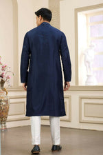 Thumbnail for Raivat Ethnic Banarasi Art Silk Thread and Mirror Work Kurta Pajama In Blue Colour