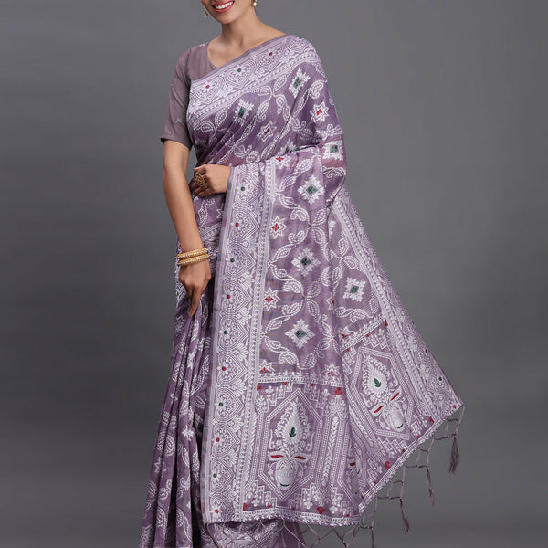 Astita Linen Cotton Violet Saree