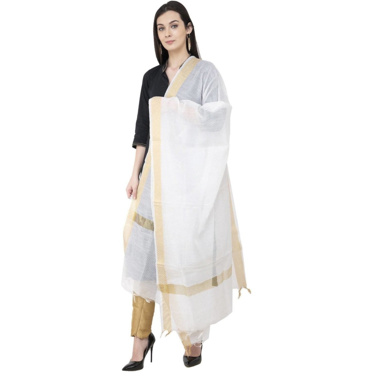 A R SILK Chanderi Crush Crush Design White Color Dupatta or Chunni