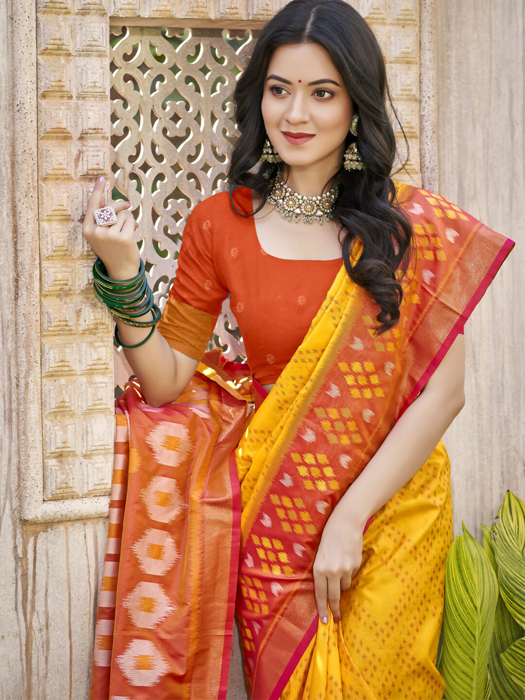 Shree Shyam Fashion Pochampalli Silk Yellow Saree - Distacart